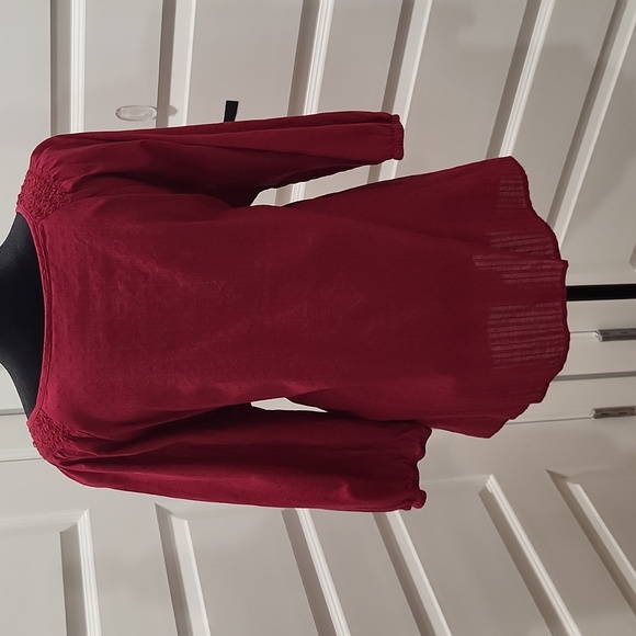 BASIC EDITIONS WOMAN'S DARK RED BUTTON UP BLOUSE 3/4  PUFFY SLEEVES SIZE 2X - Picture 7 of 8
